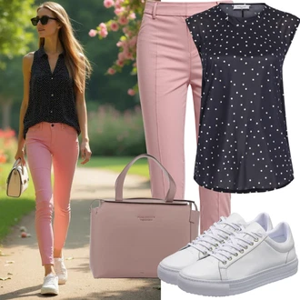 Rave outfit mit Bela/Krem Superge Nizka/Platnena superga/Ozka superga/Usnjene superge/Plato-Sneaker Hugo "Modni pomladni outfit"Look: 40. rojstni dan, Bar, Dan plaže, Poroka, Šola, Pop koncert, Pogreb, Jubilej, Rave, Electro