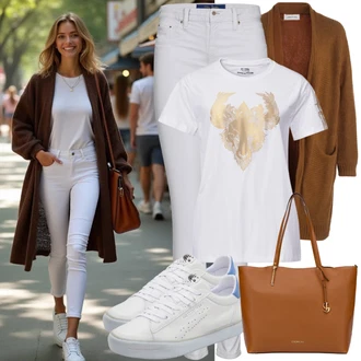 outfit mit Bela/Krem Kavbojke Usnjena Jakna/Ženske 7/8 Kavbojke/Gležnarji/Capri Kavbojke/Odrezane Kavbojke/Girlfriend Kavbojke/Kavbojka z Nizkim Pasom/Push up Kavbojke/Regular Fit Kavbojke/Ozke Kavbojke/Usnjene Čevlje/Zožene Kavbojke orsay "Modni prosti čas outfit"