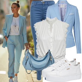 90tá léta Outfit s Modrá/Světle modrá Kožená bunda/High Waist Džínové Kalhoty/Džíny s Rozparkem/Džíny s Nízkým Sedem/Džín s Nízkým Pasem/Push up Džín/Slim Fit Džíny/Navlékací džíny/Kožené Boty/Zimní bunda Pepe Jeans "Módní volnočasový outfit"Look: Styl, 90tá léta, Cool, Disko, Krásný, Old Money, Skromné