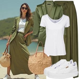 Outfit s Hnědá/Béžová/Bílá/Khaki/Růžová Plisovaná sukně/Korejská Sukně/Italská Sukně/Mačkaná Sukně/Maxi sukně/Dlouhá Sukně/Sukně Pro Svatebního Hosta/Rozhalená Sukně/Svatební Sukně/Vintage sukně maxi temu "Neutrální každodenní vzhled"
