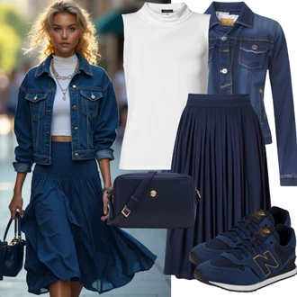 Velike velikosti outfit mit Modra/Svetlo modra Denim Jakna/Vintage Jakna/Kratka Denim Jakna answear lab "Nevtralni vsakdanji videz"