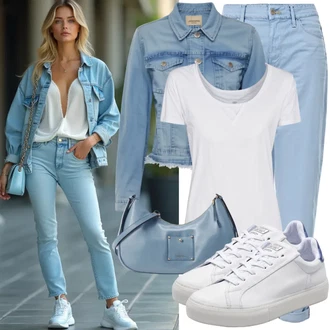 outfit mit Modra/Temno modra Boyfriend Kavbojke/Dad Kavbojka/Girlfriend Kavbojke/Moška majica/Usnjena Moška Jakna/Mom Jean/Formalna Srajca/Usnjena Jakna/Trenirka Jeans/Zožene Kavbojke g star "Odličen videz za prosti čas"