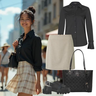 60. Let Outfit s Béžová/Khaki B.young "Outfit na léto"Look: Áčkového Střihu, 50. Let, 60. Let, Italský, Kancelář, Old Money, Příliš oblečený, Preppy