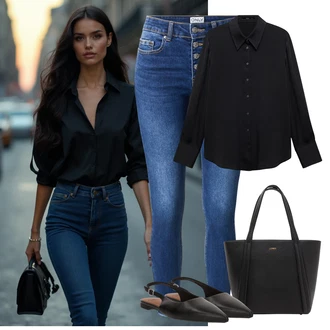 Outfit s Černá/Hnědá/Bílá Balerína sling/Lodička Slingback/Přezková bota Vagabond Shoemakers "Outfit na léto"