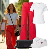Červené Džíny s Širokými Nohavicemi Outfity image