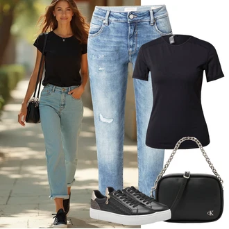 Velike velikosti outfit mit Črna/Siva Torbica za čez ramo/Vrečka za prenašanje/Torba za čez ramo/Billfold/Mini torbica/Satchel torba/Torba za čez ramo Calvin Klein Jeans "outfit za poletje"