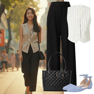 Outfit s Světle modrá/Bílá Oblek Bezrukávní Šaty Freeman T. Porter "Outfit na léto"