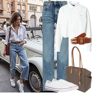 Chytrý příležitostný Outfit s Hnědá/Tmavě hnědá/Bílá Plátěná Teniska/Nízká Teniska/Nazouvací Teniska/Tenisky s Bočním Zipem/Teniska na platformě/Úzká Teniska/Teniska teddy/Teniska s dírkovaným vzorem Converse "Perfektní na léto"Look: Venkovní, Skater, Chytrý příležitostný
