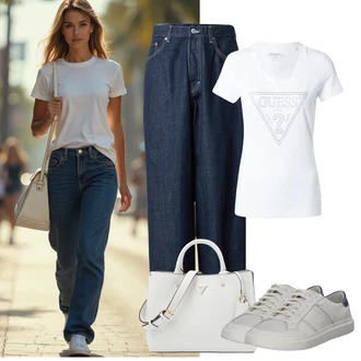 Na zvonec outfit mit Siva/Svetlo modra/Svetlo zelena/Bela Torba za čez ramo/Poslovna torba/Vrečka za prenašanje/Pisarniška torba/Satchel torba Guess "outfit za poletje"