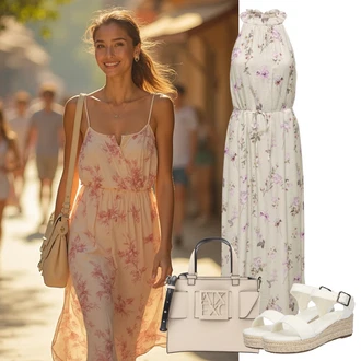 Výstřih kolem krku Outfit s Lilové barvy/Fialová/Šedá/Hnědá Maxi Šaty/Šifonové Šaty/Šaty s výstřihem/Dlouhé Letní Šaty/Šaty S Potiskem/Boho Letní Šaty/Mušelínové šaty/Společenské šaty pro hosta Only "Outfit na léto"