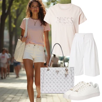 Outfit s Bílá/Krémová Košile Vysoký pas Kraťasy/Pytlovitý Šortky/Šortky/Lněný kraťas/Bermuda/Mušelínové Šortky Nasty Gal "Outfit na léto"