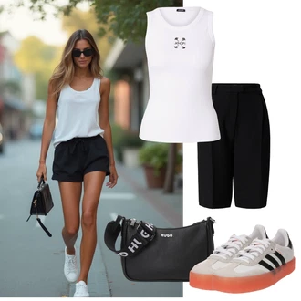 Outfit s Černá Košile Vysoký pas Kraťasy/Bermuda/Capri/Šortky/Mušelínové Šortky/Pytlovitý Šortky Nasty Gal "Outfit na léto"