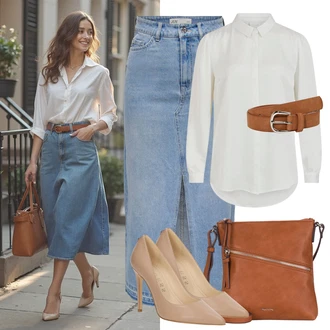Oblečení se sukní s Krémová/Bílá/Khaki Halenka Slim Fit/Halenka se Stojatým Límcem/Businessová Halenka/Halenkové Body/Blůza s knoflíčkem/Slip-on Halenka/Dlouhá Halenka/Žehlení odolná blůza/Halenka s Dlouhým Rukávem Vila "Perfektní na léto"
