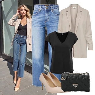Maxi Outfit s Světle modrá/Modrá Pánské tričko/Džín s Širokou Nohavicí/High Waist Džínové Kalhoty/Vintage džíny/Mom Jean/Džíny Volného Střihu/Dad Džíny/Girlfriend Džíny/Zkrácené Džíny/Formální Košile/Džíny Culottes Lee "Perfektní na léto"