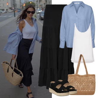 Kombinacije za ljeto Prekrasan sa Crna/Bež Espadrila mula/Espadrila sandala/Espadrila s klinastim petom/Espadrila s Platformom About You "Sommer Look für den Alltag"Look: Sportski, Ležerno, Običan, Skater, Prekrasan, Besprijekorno, cool
