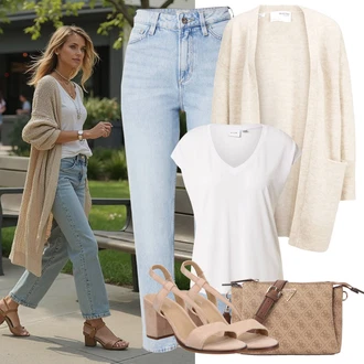 Vlna Outfit s Béžová/Bílá/Khaki/Hnědá Pletenina veľkej veľkosti SELECTED FEMME "Perfektní na léto"
