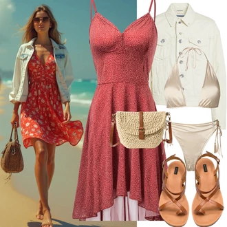 Poletne Outfiti Festival mit Srebrna/Siva Ribiška sandala Melissa "Plažna obleka"Look: Dan plaže, Malle, Festival, 30. rojstni dan, Pop koncert, Krst