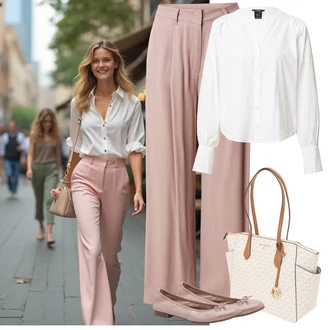 outfit mit Rjava/Škrlatna/Bež Hlača za Obleko/Hlače Za Prosti Čas/Nagubane hlače/Culotte Hlačke/Hlače z Visokim Pasom/Marlene Hlača/Palazzo Hlača/Paperbag Hlača/Plisirane Hlače/Plisirane spredaj hlač/Široka Hlača/Moderni hlačni kostim/Hlačna Obleka za Poroko/Eleganten hlačni kostim/Svečani Hlačni Kostum Mazine "poletna oprava"