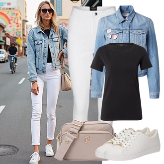 Outfit s Šedá/Krémová/Bílá Kalhoty Tregíny/Legíny s Rozparkem/Jeggings/Termo Kalhoty/Skinny Kalhoty/Legíny s Vysokým Pasem VERO MODA "Lehký outfit"