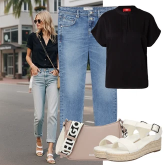 Léto Outfit s Modrá/Světle modrá Boyfriend Kalhoty/Džínové Legíny/Kalhoty se Štěrbinou/Jeggings/Úzká Kalhoty/Skinny Kalhoty/Kalhoty s dírou/Capri kalhoty/Rovná Kalhoty Marc O'Polo "Lehký outfit"