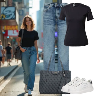 Velike velikosti outfit mit Temno modra/Siva/Temno siva/Modra Nakupovalna torba/Poslovna torba/Vrečka za prenašanje/Torba za čez ramo/Pisarniška torba/Torba za čez ramo/Nakupovalka Guess "poletna oprava"