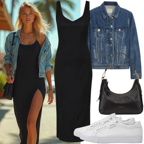 Denim Jakne kombinirajte z Črna Poletne obleke/Obleke z naramnicami/Skater obleke/Mini obleke/Kleider im Babydoll-Stil dstreet, Modra/Svetlo modra Denim Jakne/Vintage Jakne/Kratke Denim Jakne answear lab, Bela Usnjene Superge/Superge Nizke/Ozke superge/Superge Z Bočno Zadrgo/Superge z ježkom sam73, Črna/Bela/Rjava Torbe za čez ramo/Torbe za Macbook/Torbice za čez ramo/Men's Bags Vuch