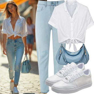 outfit mit Svetlo modra Zožene Kavbojke/Mom Jean/Kavbojke Visokega Pasu/Girlfriend Kavbojke/Dad Kavbojka koton "Poletne obleke"