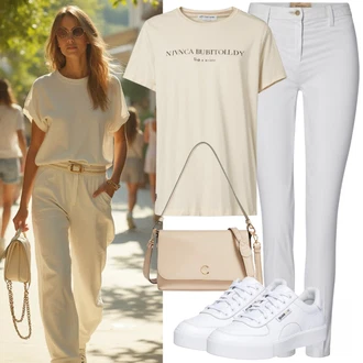 outfit mit Bela/Krem Kavbojke Usnjena Jakna/Ženske 7/8 Kavbojke/Gležnarji/Capri Kavbojke/Odrezane Kavbojke/Girlfriend Kavbojke/Kavbojka z Nizkim Pasom/Push up Kavbojke/Regular Fit Kavbojke/Ozke Kavbojke/Usnjene Čevlje/Zožene Kavbojke orsay "Poletni modni outfit za modne ženske"