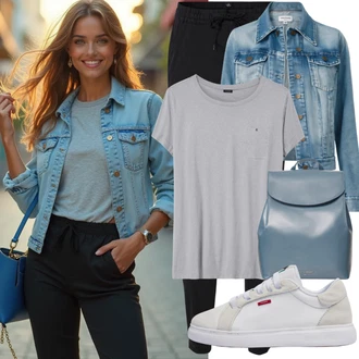 Velike velikosti outfit mit Modra/Svetlo modra Denim Jakna/Vintage Jakna/Kratka Denim Jakna answear lab "Poletni videz za vsakdanjo uporabo"