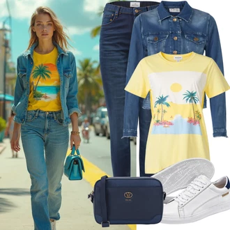 outfit mit Temno modra Kavbojke Usnjena Jakna/Kavbojke Visokega Pasu/Push up Kavbojke/Usnjene Čevlje/Termodžinsi/Zimska jakna ONLY Carmakoma "Poletni videz za vsakdanjo uporabo"