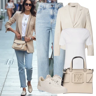Polnejša outfit mit Siva/Bela/Krem Srajca & majica velike velikosti/Bluza velika velikost VERO MODA "popoln poletni videz"