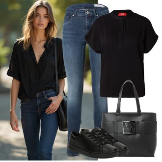 outfit mit Črna/Rdeča/Temno rdeča Bluza velika velikost/Tunika ESPRIT "popoln poletni videz"