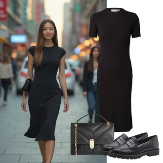 outfit mit Črna Obleka velike velikosti/Obleka Calvin Klein, Črna/Temno modra Poslovna Obutev/Loafer Čevelj/Trotteur/Nizki čevelj s platformo Tamaris "popoln poletni videz"