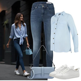 Outfit s Bílá/Krémová/Šedá Teniska Kožené Tenisky/Nízká Teniska/Úzká Teniska Tamaris "Leichtes Outfit"