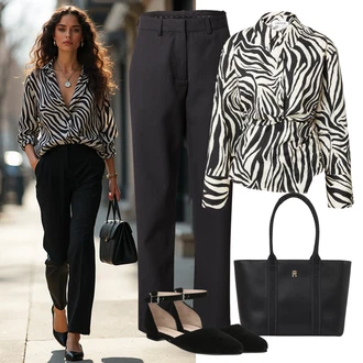 Outfit s Černá/Žlutá/Červená/Bílá Vzorovaná Halenka/Crash blůza/Neobvyklá Halenka/Halenka se Stojatým Límcem/Zavazovací Halenka/Halenka s Mašlí/Zavinování Halenka/Halenka s Potiskem Edited "Perfektní na léto"