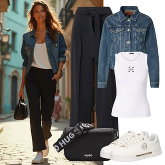 Outfit s Černá/Tmavě modrá/Modrá Obleková Kalhoty/Plisovaná kalhoty/Mušelínové kalhoty/Kalhoty s Vysokým Pasem/Kalhoty se Štěrbinou/Rovná Kalhoty/Plisovaná Kalhoty/Business Kalhoty/Marlene Kalhoty Boss "Perfektní na léto"