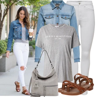 Maxi Outfit s Šedá/Krémová/Bílá Tregíny/Jeggings/Skinny Kalhoty/Džínové Legíny/Kalhoty s dírou/Kalhoty se Štěrbinou/Legíny s Rozparkem Only "Hezký outfit pro volný čas"