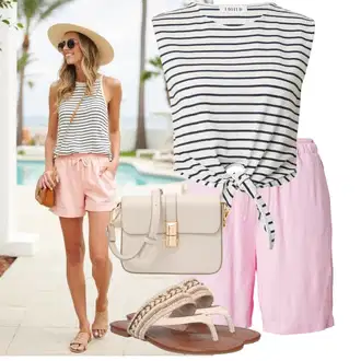 Svatovski gost Outfit sa Bež/Krem/Pink Pletena Sandala/Ljetna Cipela About You "Jedinstveni outfit za slobodno vrijeme"