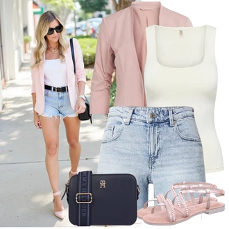 Outfit s Světle modrá/Modrá Košile Vysoký pas Kraťasy/Džínový Šortky VERO MODA "Outfity na každý den"