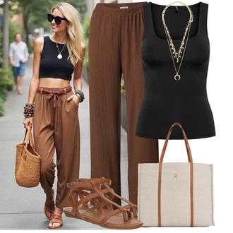 Bez rukava Outfit sa Crna Majica I Top Veći Broj/Kupaći Kostim Za Veću Veličinu/Žensko donje rublje i kupaći kostimi/Bluza Veći Broj/Bluza i Tunika Tunika Only "Lijepi ljetni look"