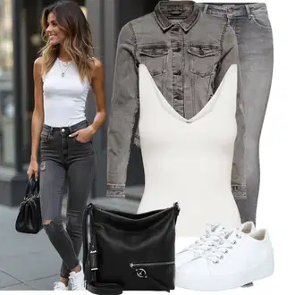 Outfit s Bílá/Krémová Bota Tenisky s Bočním Zipem/Plátěná teniska/Nízká Teniska/Kožené tenisky/Úzká teniska Paul Green "Jedinečný volnočasový outfit"