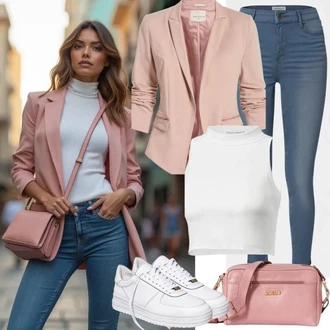Outfit sa Siva/Bež/Bijela Niska Tenisica/Tenisica s platformom Puma "Sjajan izgled za slobodno vrijeme"