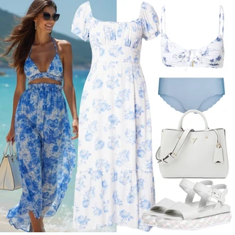 outfit mit Siva/Svetlo modra/Svetlo zelena/Bela Torba za čez ramo/Poslovna torba/Vrečka za prenašanje/Pisarniška torba/Satchel torba Guess "Sommer Look"