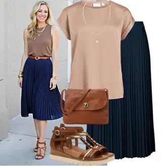 Kombinacije za ljeto Prekrasan sa Bež/Zlatni Bogato ukrašena ogrlica/Collier/Fini lančić About You "Lagani outfit"Look: Sjaj, Unisex, 80-te roky, Prekrasan, Elegantan, Retro, Old Money, 20-ih godina
