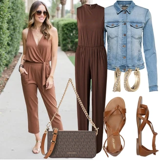 Letadlo Outfit s Hnědá/Béžová Sandál S T Páskem/Vintage sandál/Páskový Sandál/Gladiátorská sandála/Římská sandála/Letní Bota About You "Praktický vzhled"