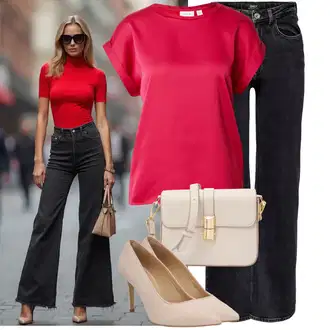 Maxi Outfit s Černá Džín s Širokou Nohavicí/Zvonové Džíny/High Waist Džínové Kalhoty/Zimní bunda/Džíny s Rozparkem/Vintage džíny/Džíny Volného Střihu/Pánské tričko Only "Lehký outfit"