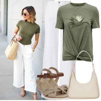 Vanjski Outfit sa Tamnozelena Majica I Top Veći Broj/Bluza Veći Broj Only "Výrazný letní vzhled"Look: Rap, Vatrogasici, Hip Hop, Hippie, Irski, Military, Vanjski, Unisex
