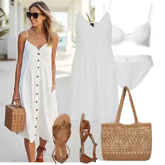 Kombinacije za ljeto Prekrasan sa Bež/Smeđa Gladijator sandala/Vintage sandala/Ljetna Cipela/Sandala s Remenčićem/Rimska sandala/Sandala s T Remenom About You "Lagani outfit"Look: cool, Prekrasan, Burleska, Besprijekorno, Ležerno, Elegantan