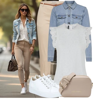 Outfit sa Krem/Bijela Tenisica Tenisice s patentnim zatvaračem sa strane/Tanka Tenisica/Platnena Tenisica/Kožna Tenisica/Niska Tenisica Paul Green "Lagani outfit"