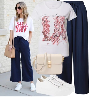 Outfit sa Bijela/Srebro/Krem Kožna Tenisica/Tenisica s platformom/Tanka Tenisica/Niska Tenisica/Platnena Tenisica/Tenisice s patentnim zatvaračem sa strane Paul Green "Lijepi ljetni look"